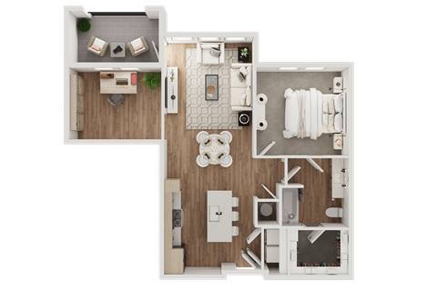 Floor plan for 1 bed, 1 bath, 875 sqft